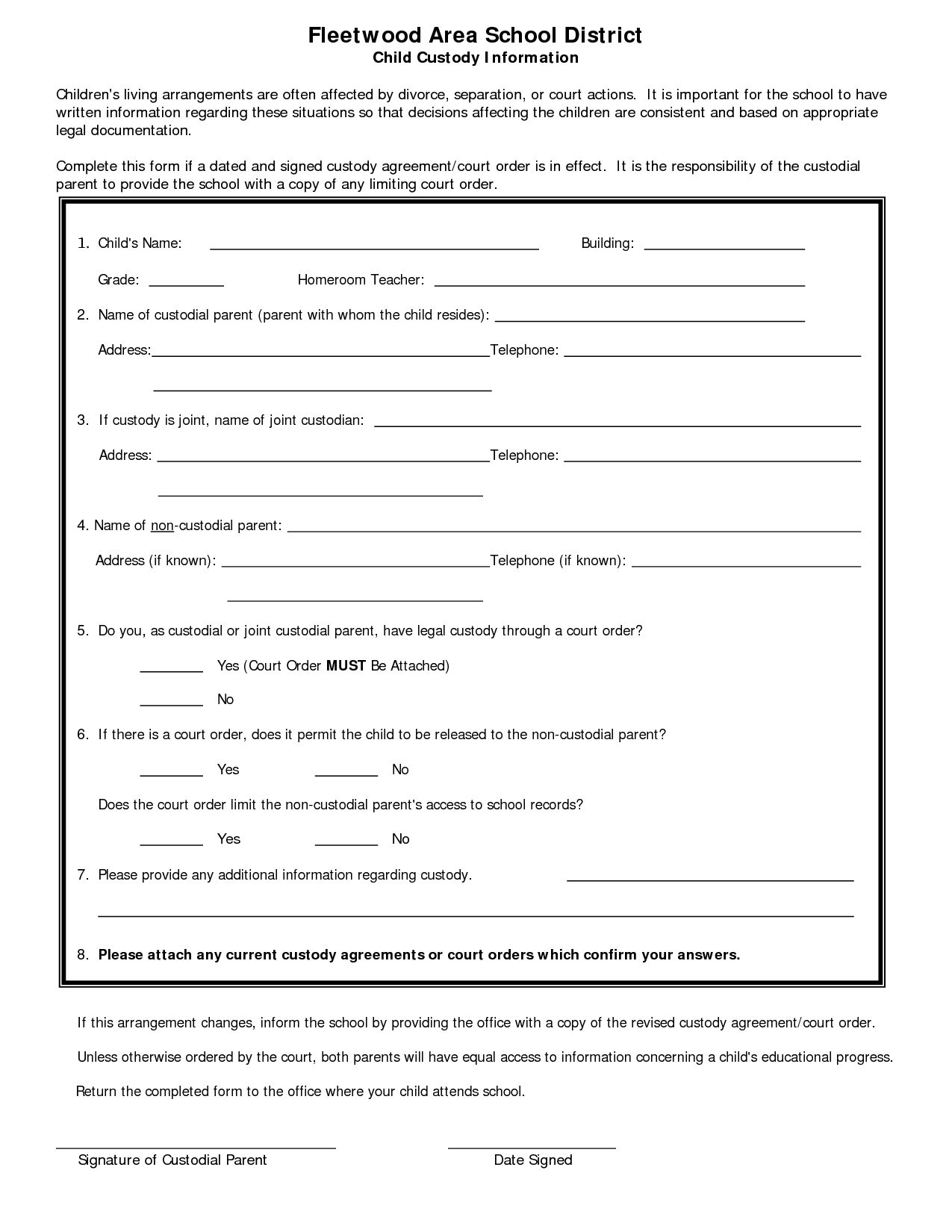 18 Printable Child Custody Agreement Forms Download Templates