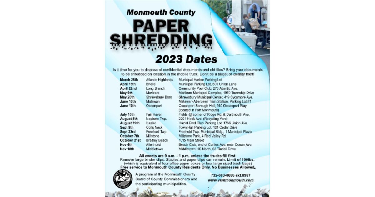 2023 Free Paper Shredding Dates In Monmouth County N J Better With Age