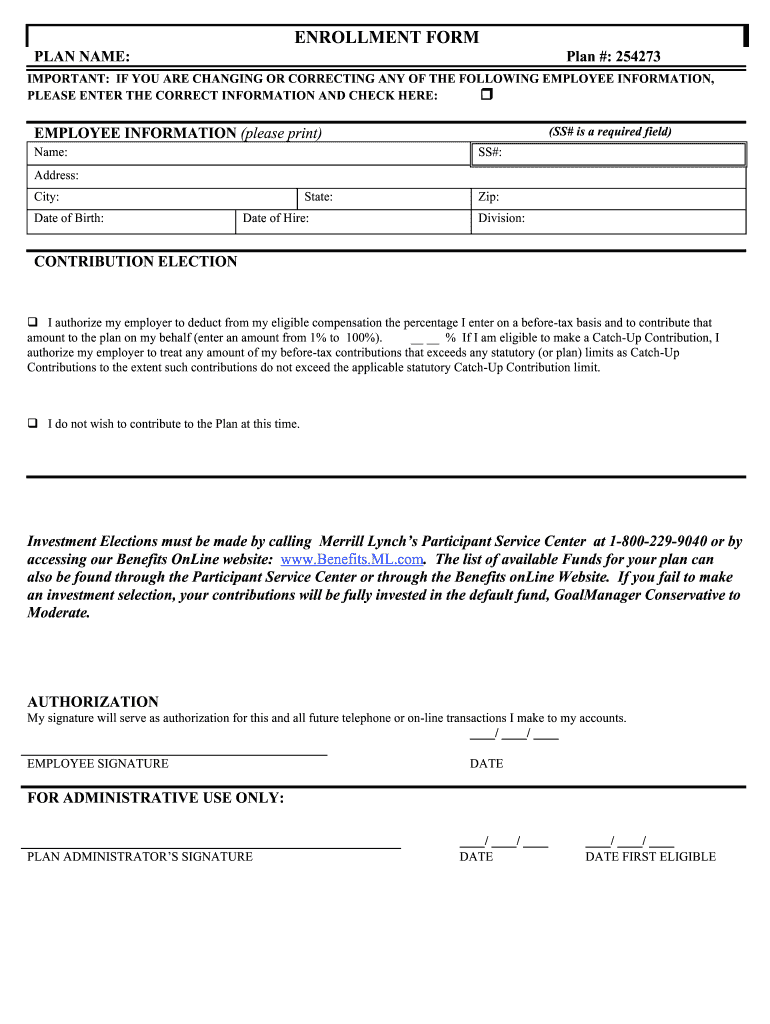 401 K Enrollment Form Complete With Ease Airslate Signnow