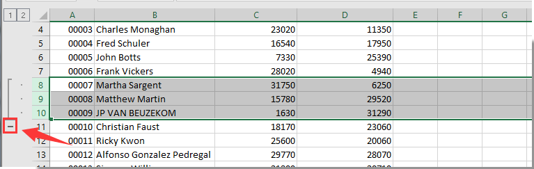 Add Plus Sign In Excel To Hide Rows Clicking The Small Minus Sign To The Left Of Row 7 Will