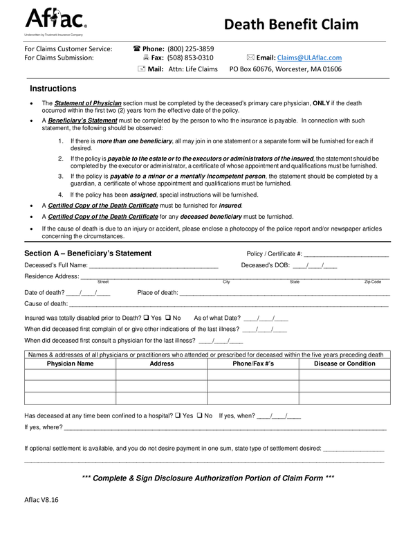 Aflac Accident Insurance Claim Form Claimforms Net