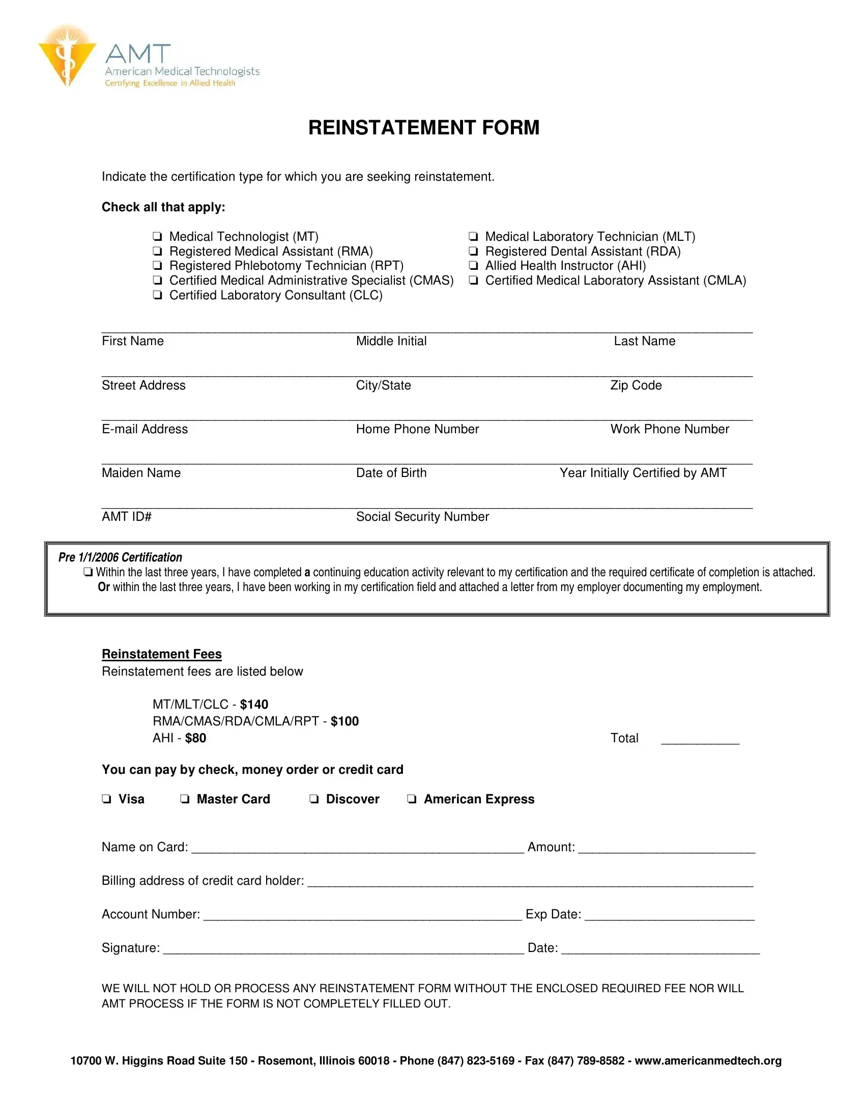 Amt Reinstatement Form Fill Out Printable Pdf Forms Online