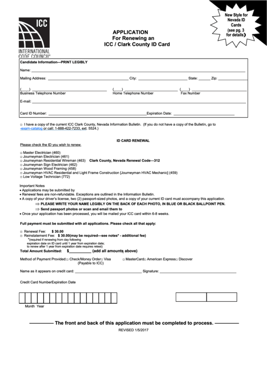 Application For Renewing An Icc Clark County Id Card Printable Pdf