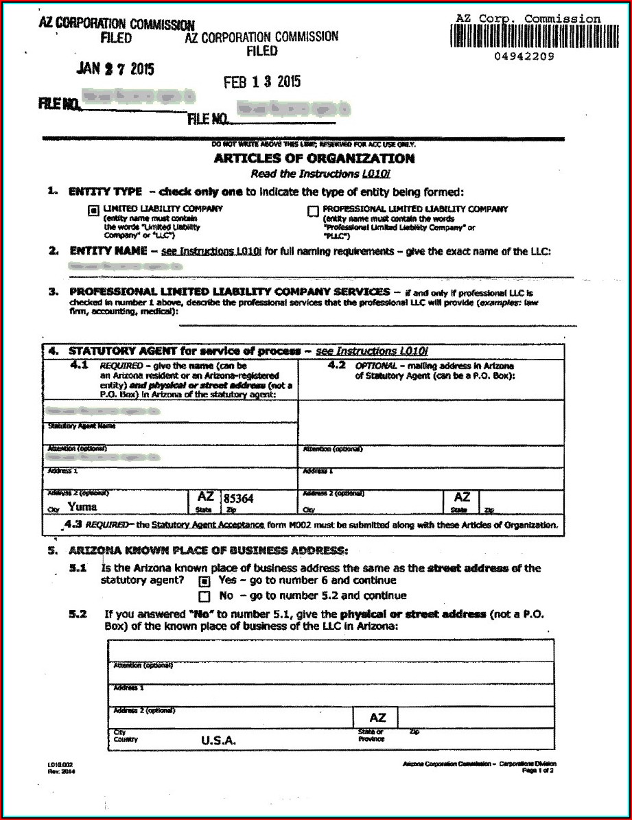 Arizona Llc Filing Forms Form Resume Examples V19xxwd97e