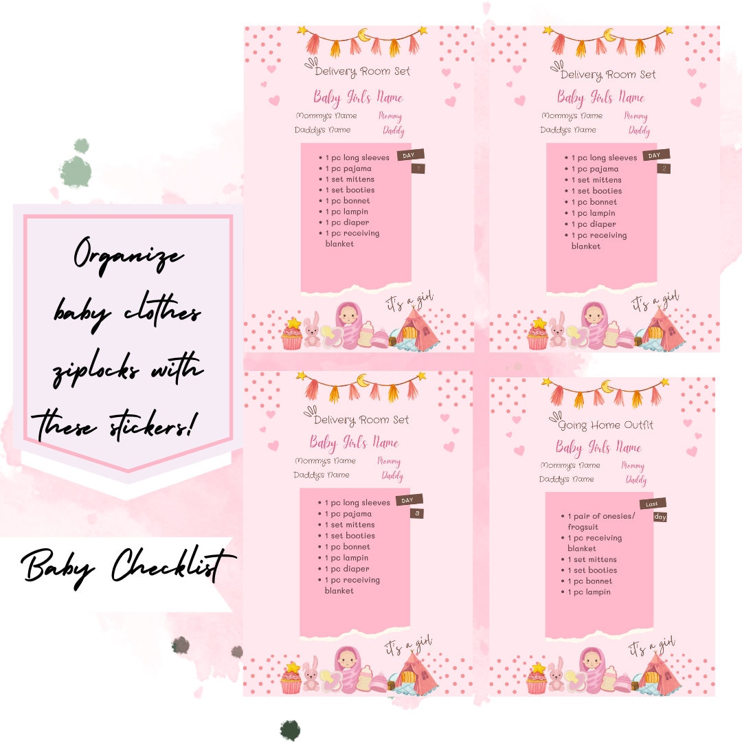 Baby Girl Pink Editable Hospital Documents Sticker Labels Etsy