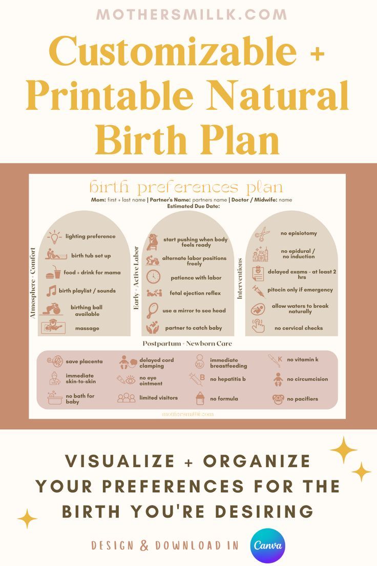 Birth Plan Template Birth Plan Printable Natural Birth Plan Birth