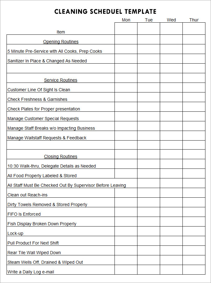 Blank Cleaning Schedule Template Theboogaloo Org Cleaning Schedule Templates Cleaning