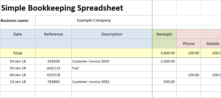 Bookkeeping Records Template Bookkeeping Spreadshee Bookkeeping Records