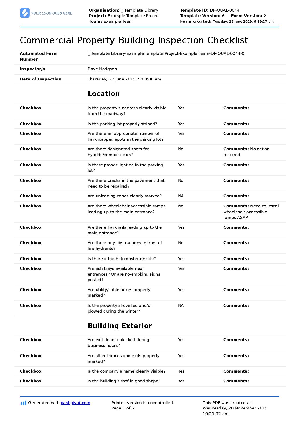 Building Inspection Checklist Templates At Allbusinesstemplates Com