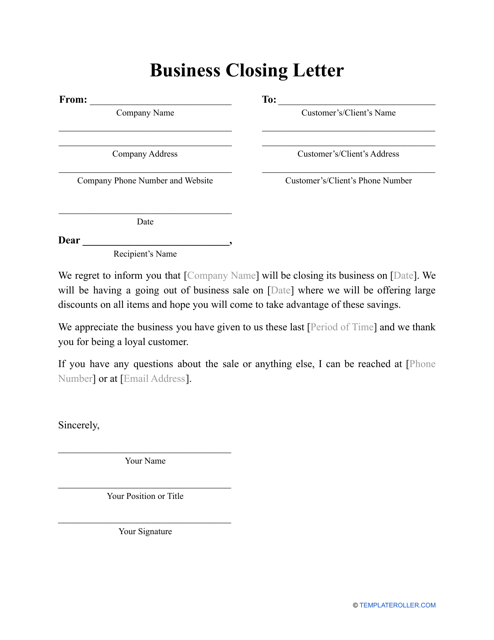 Business Closing Letter Template Fill Out Sign Online And Download Pdf Templateroller