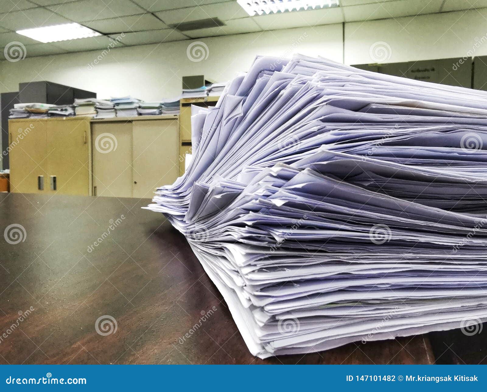 Business Concept Pile Of Unfinished Documents On Office Desk Stack Of