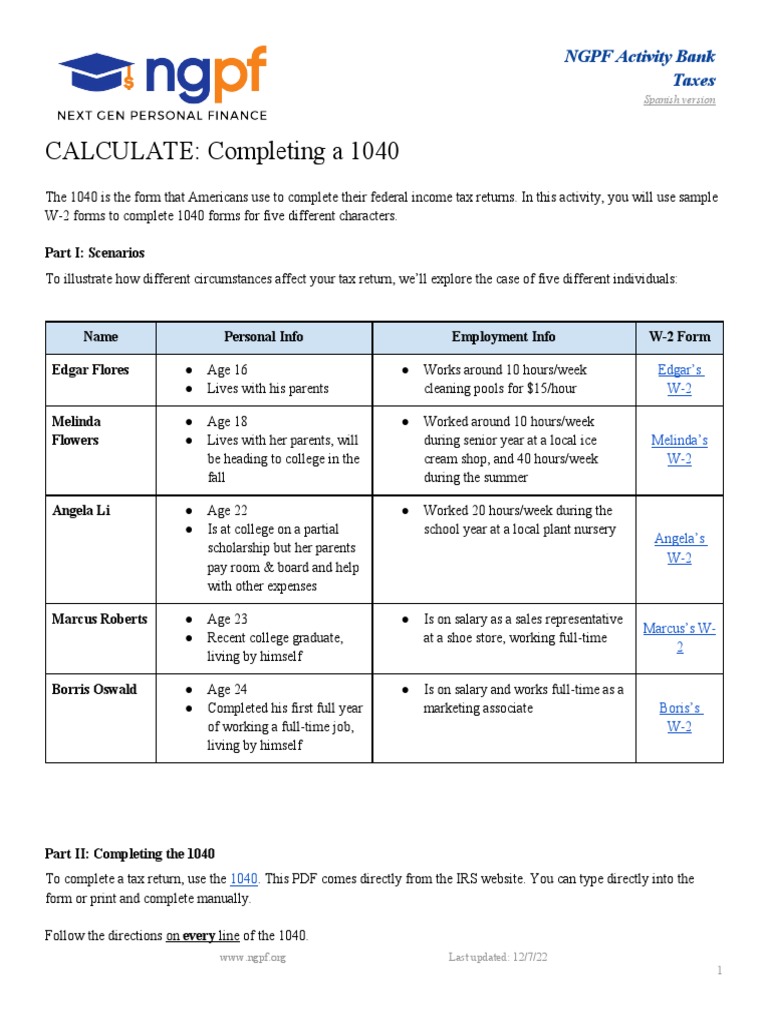 Calculate Completing A 1040 Answer Key Calculator Print Item