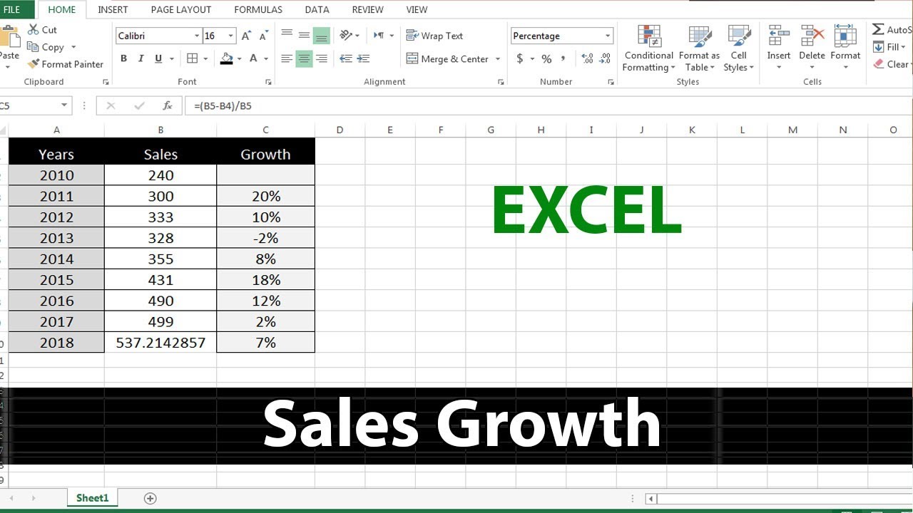 Calculate Percentage Increase Formula In Excel Youtube