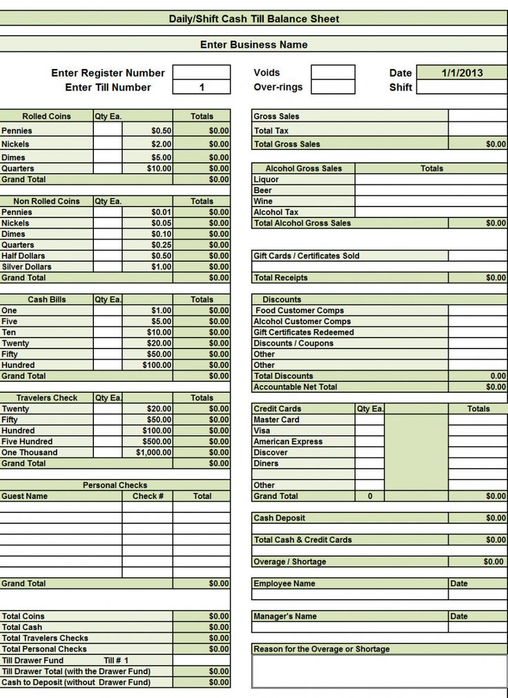 Cash Count Sheet Audit Working Papers Balance Sheet Template Money