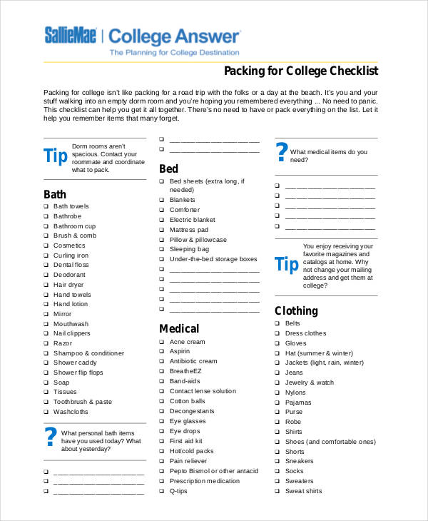 Checklist Examples Archives Printable Samples