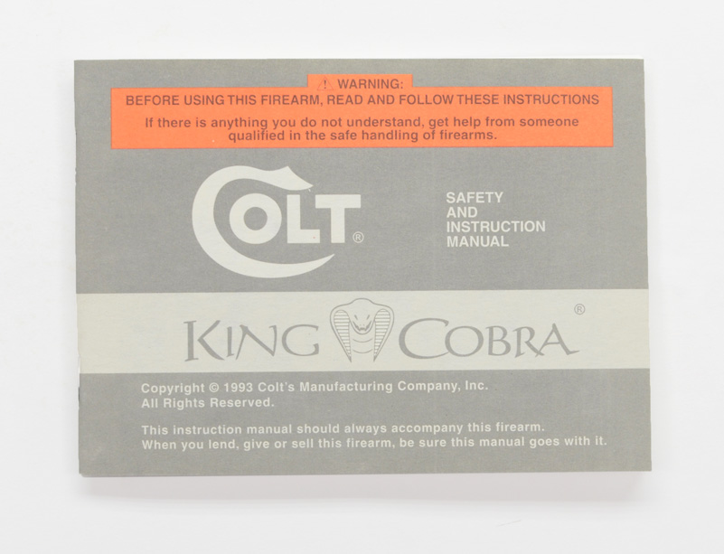 Colt King Cobra Box Oem Case 1993 Manual And More Custom Shop