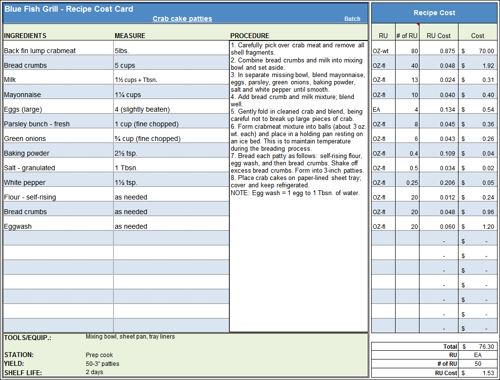 Costing Excel Template