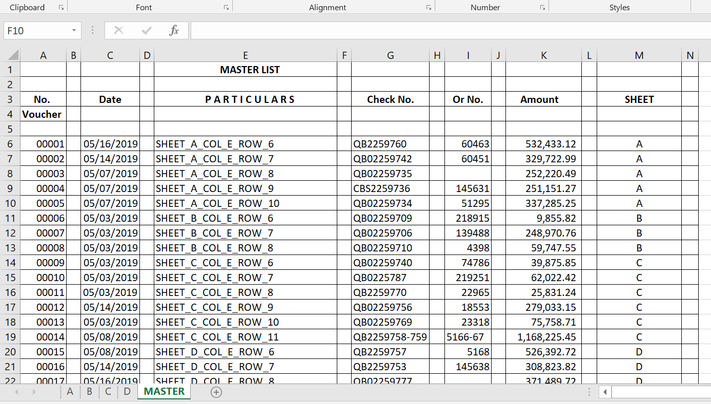 Create A Master List From All Sheets But The Catch There Is The Rows In Sheet Abcd Are