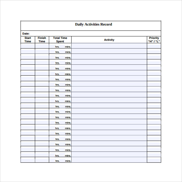 Daily Log Sheet Template Excel