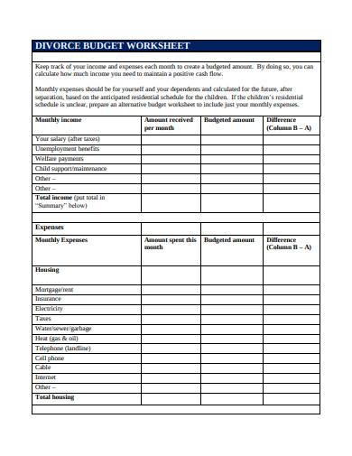 Divorce Worksheet Template Allbusinesstemplates Com