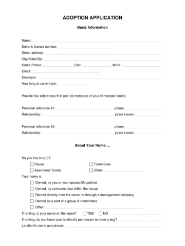 Dog Adoption Application Word Document Fill Online Printable