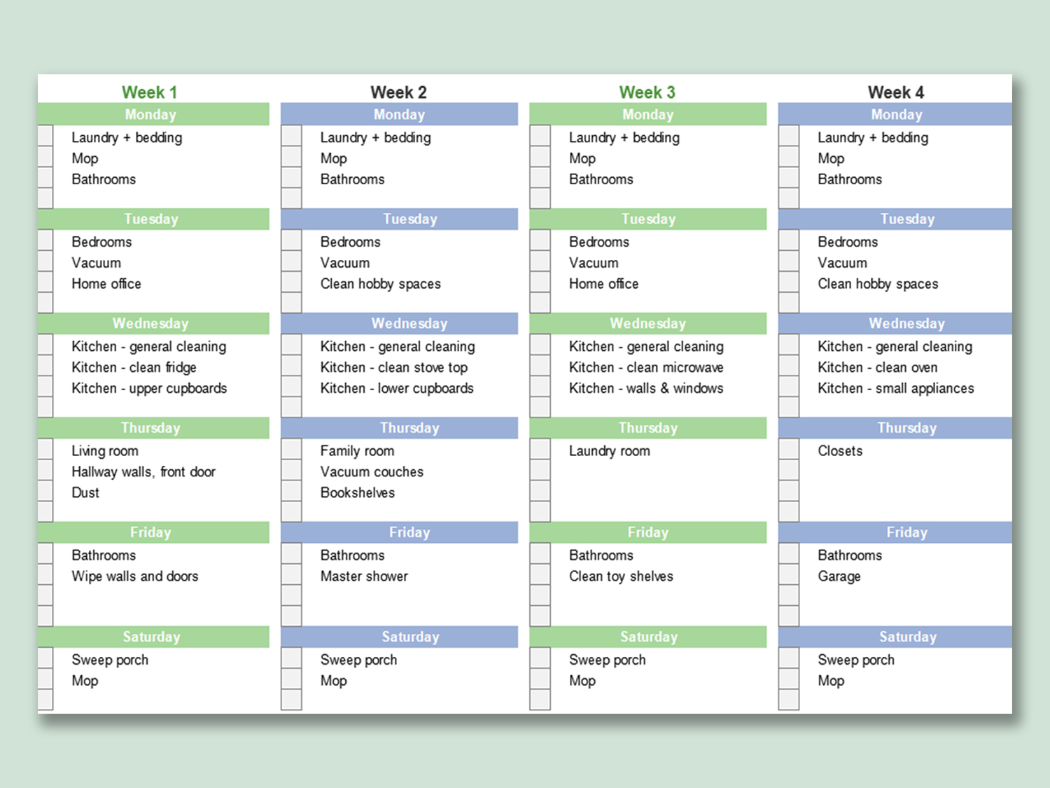 Download House Cleaning Schedule Excel Template Exceldatapro