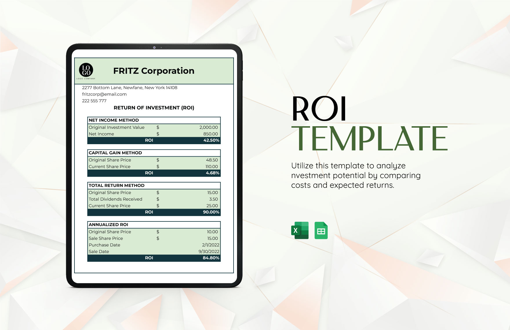 Download Investment Tracker With Roi Excel Template Exceldatapro