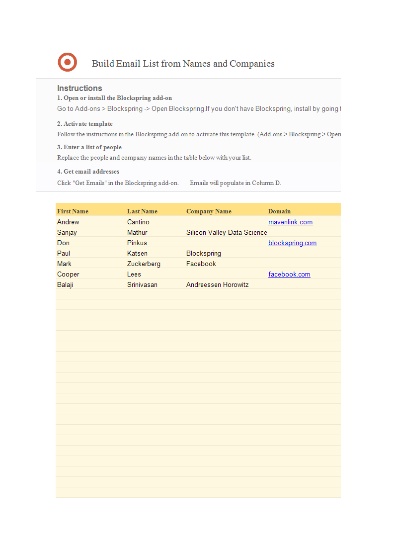 Email List Template Worksheet Excel Allbusinesstemplates Com