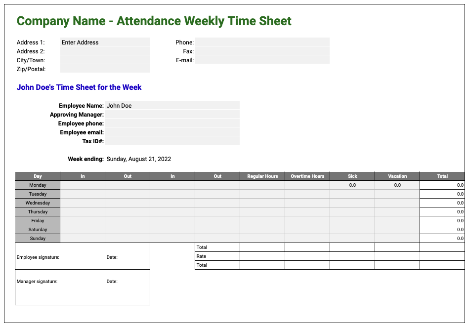 Employee Attendance Sheet For April Excel Template And Google Sheets