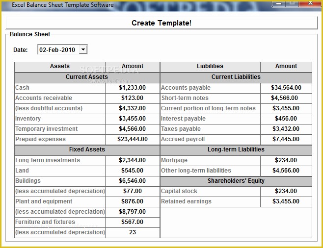 Excel Balance Sheet Template Software 7 0 Download Review Screenshots