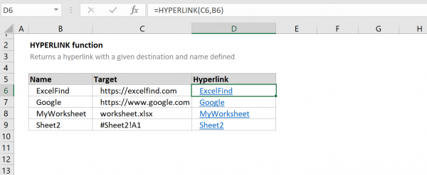 Excel Hyperlink Function