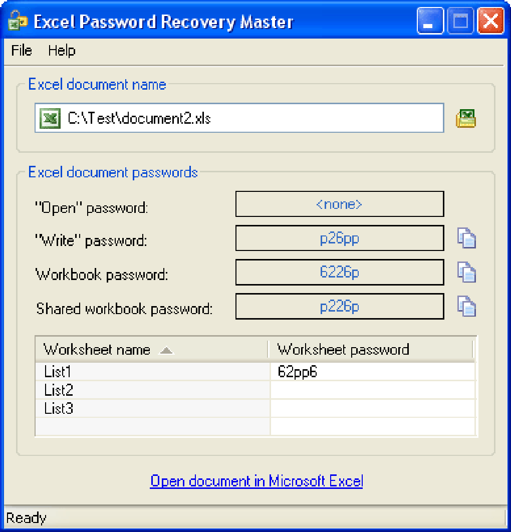 Excel Password Recovery Information