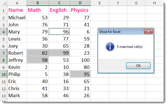 Excel Select Specific Cells