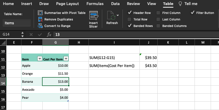 Excel Structured References Customguide