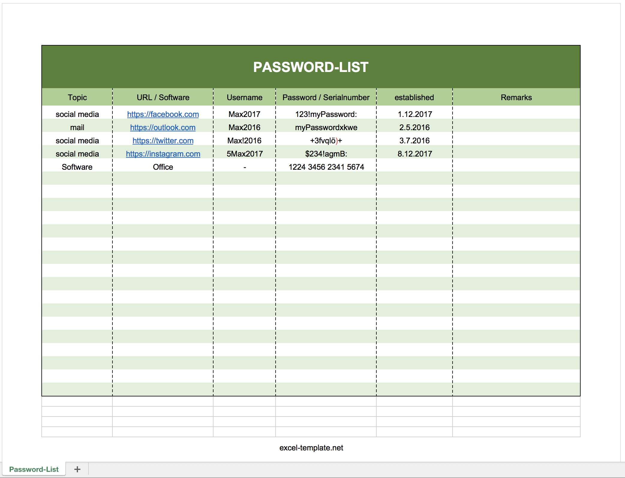 Excel Template Password Manager Digitally Track No Macros Organize