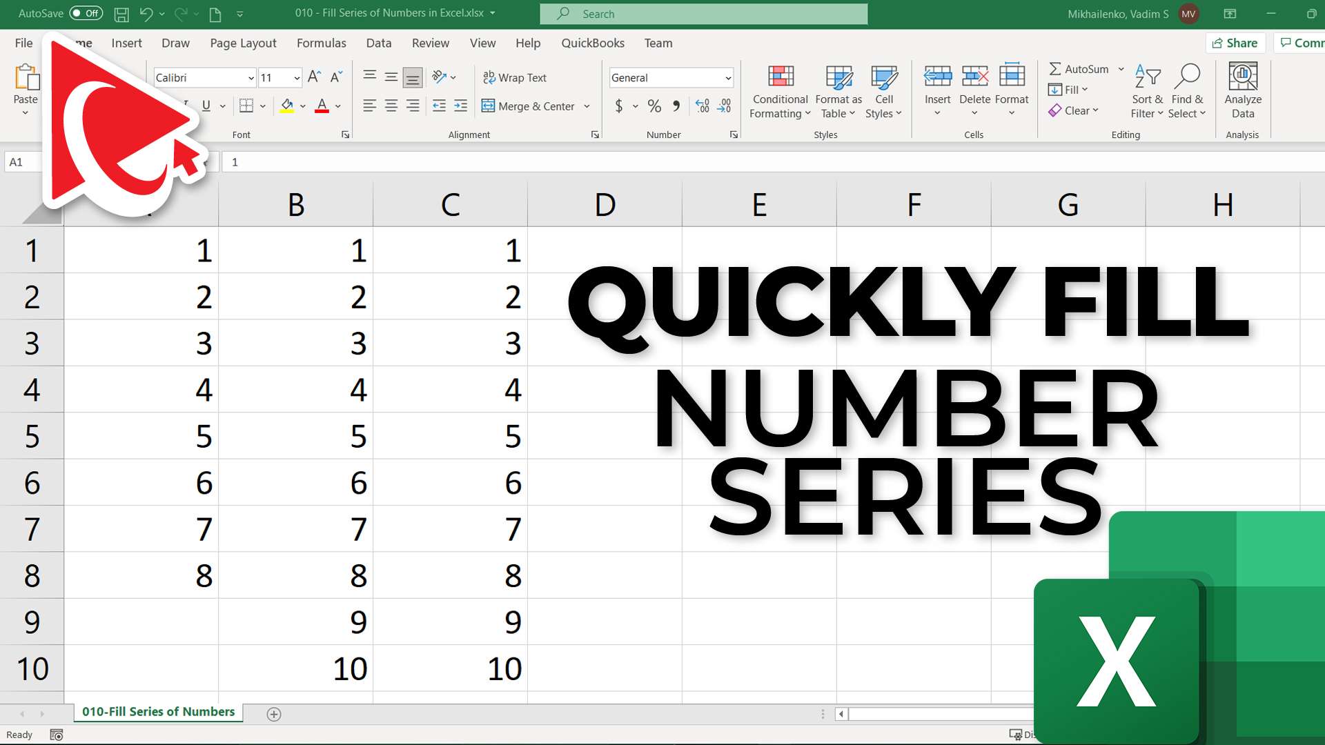 Excel Tips Quickly Fill Series Of Numbers In A Few Seconds Fill Command Youtube