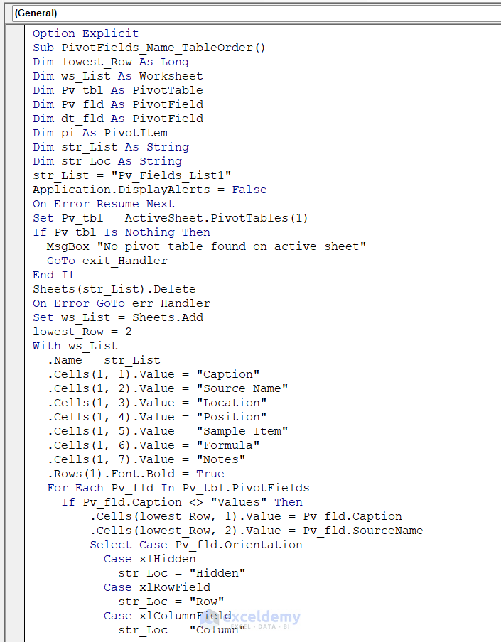 Excel Vba To Get Pivot Table Field Names 3 Easy Methods Exceldemy