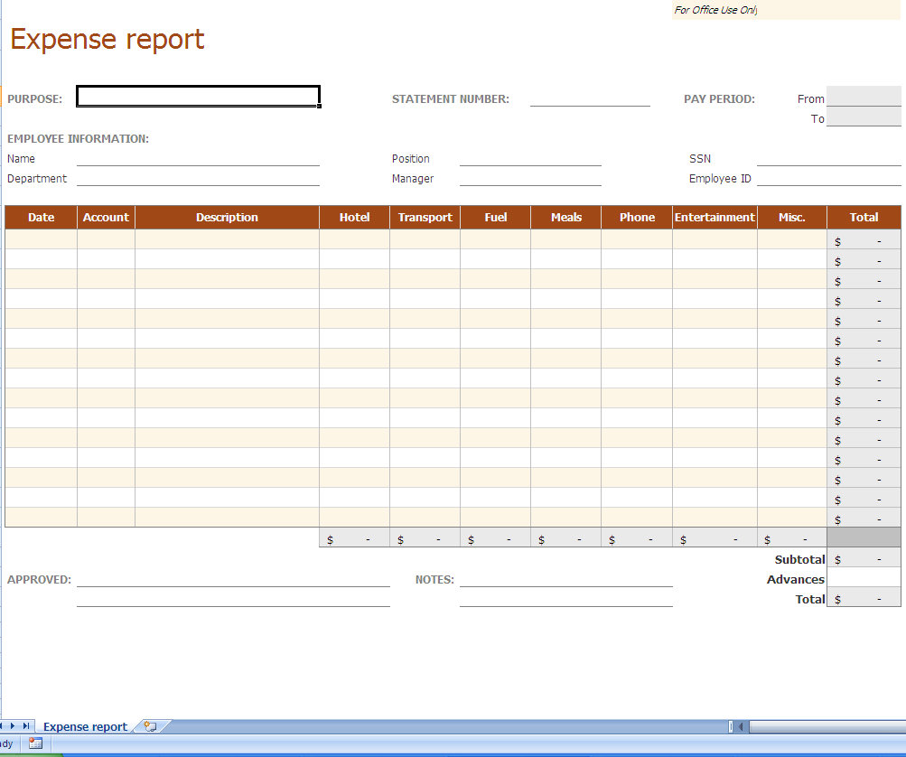 Expense Report Template Excel