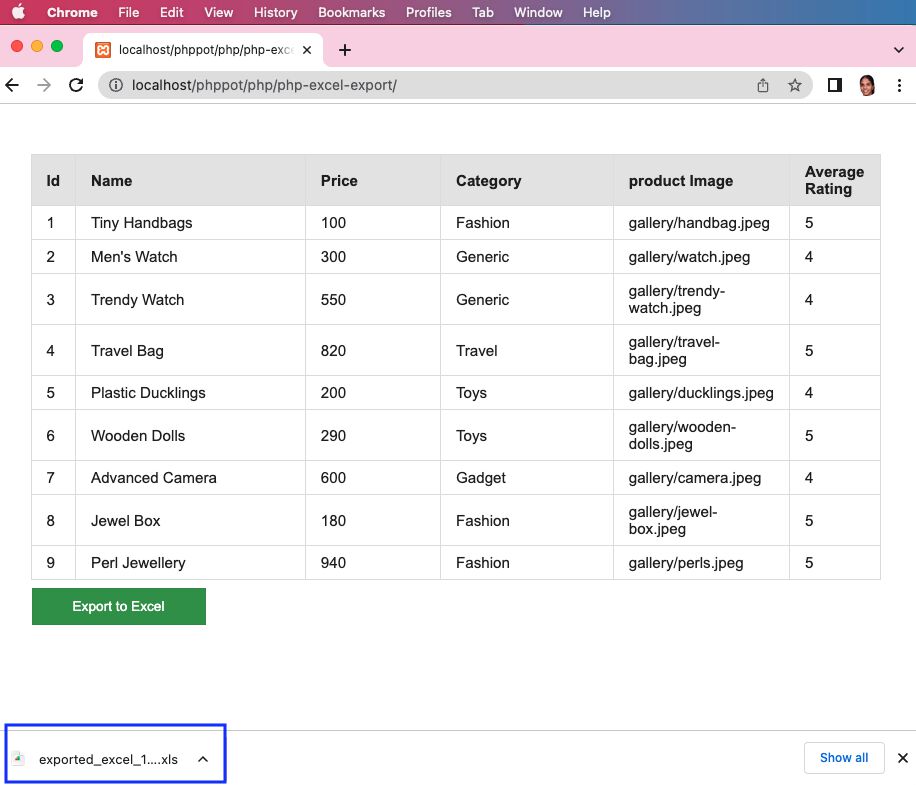 Export To Excel In Php