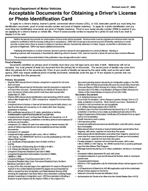 Fillable Online Dmv State Va Acceptable Documents For Obtaining A