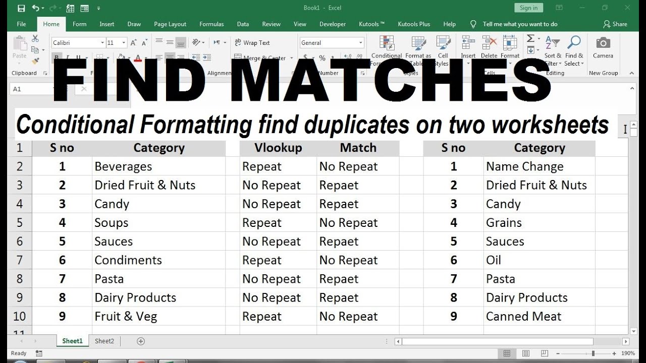 Finding Matching Data In Two Excel Sheets