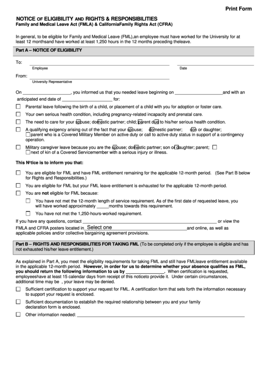 Fmla Rights And Responsibilities Forms And Templates Fillable