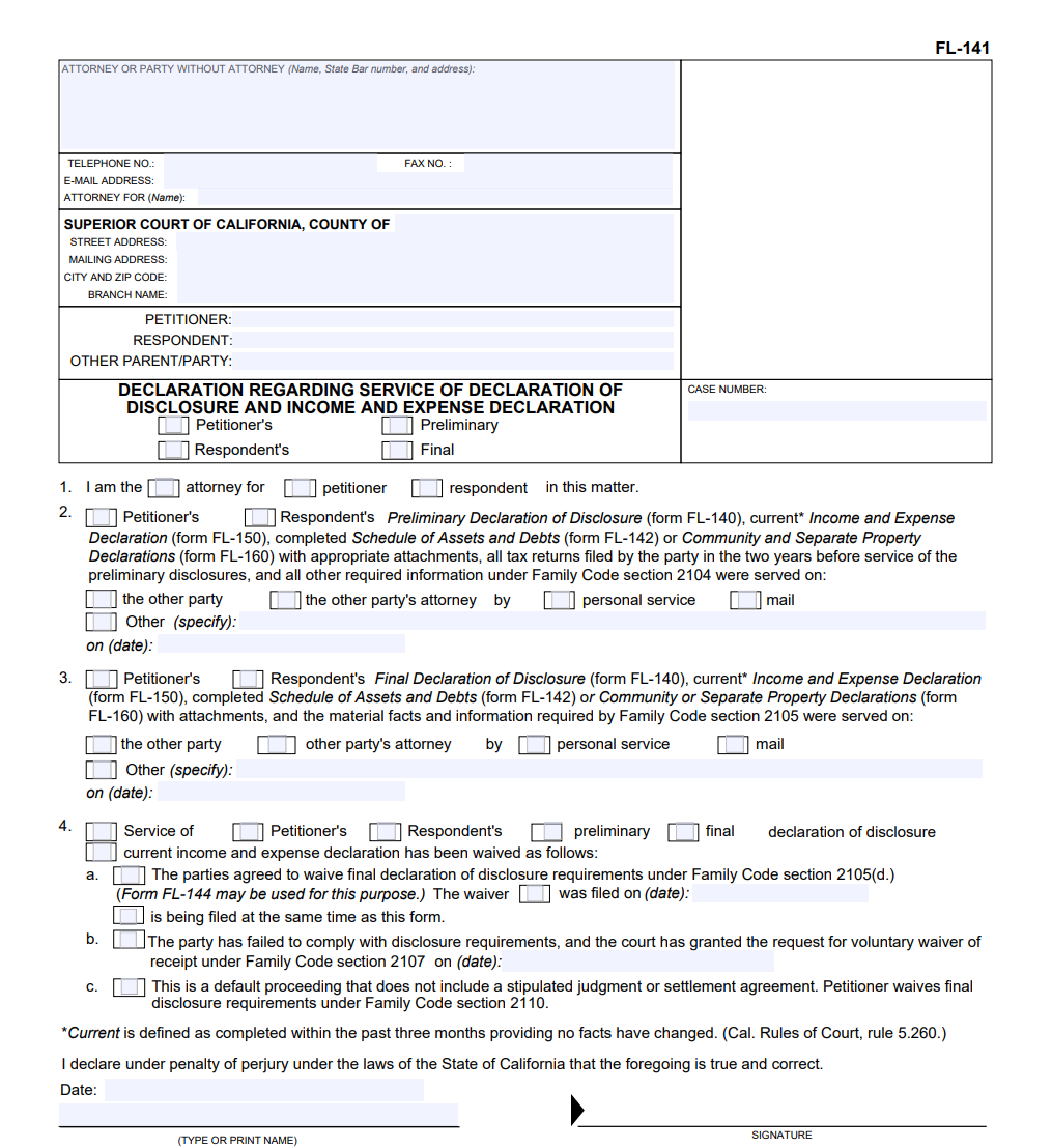 Form Fl 141 Declaration Of Disclosure Forms Docs 2023