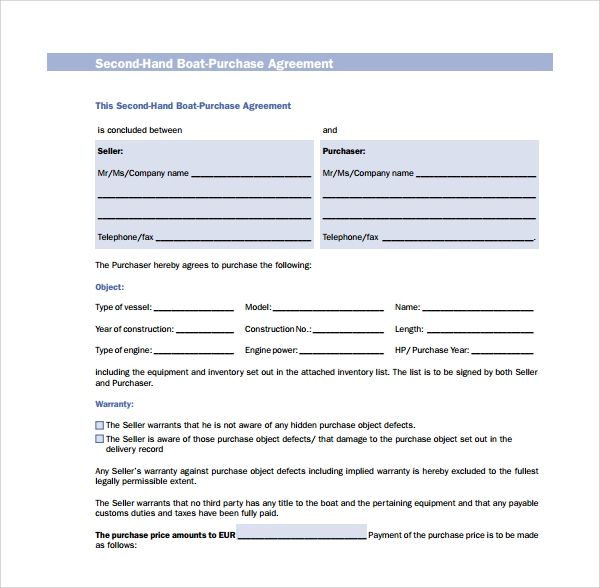 Free 10 Sample Boat Purchase Agreement Templates In Pdf Ms Word