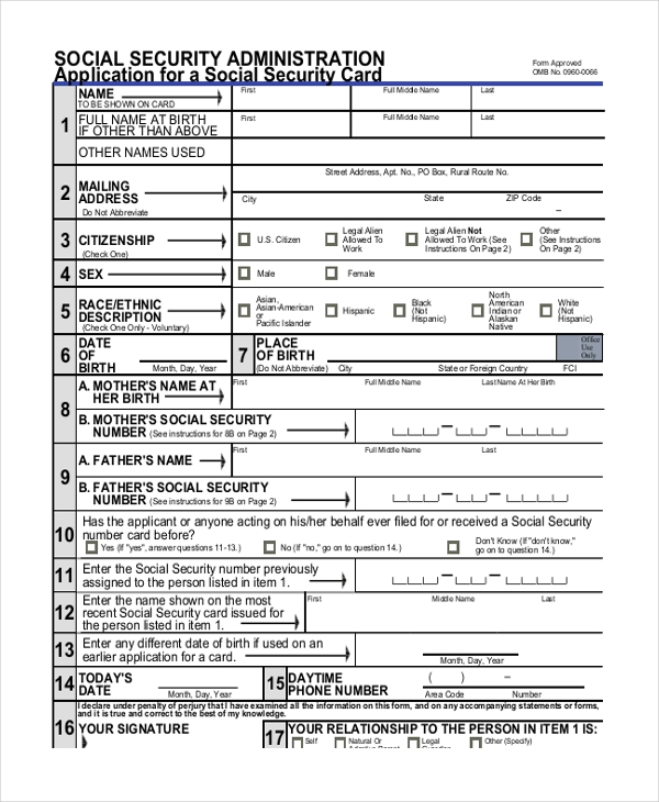 Free 7 Sample Social Security Application Forms In Pdf