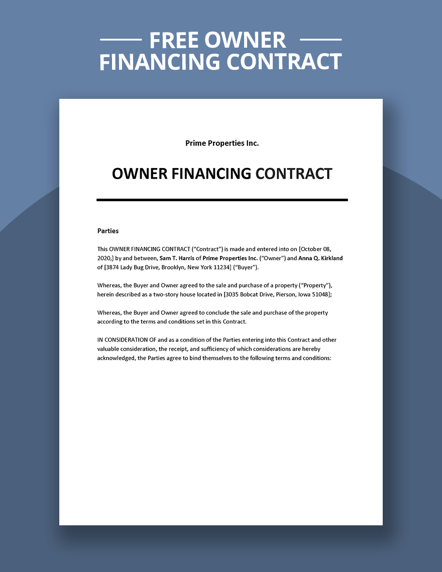 Free Free Owner Financing Contract Template Google Docs Word