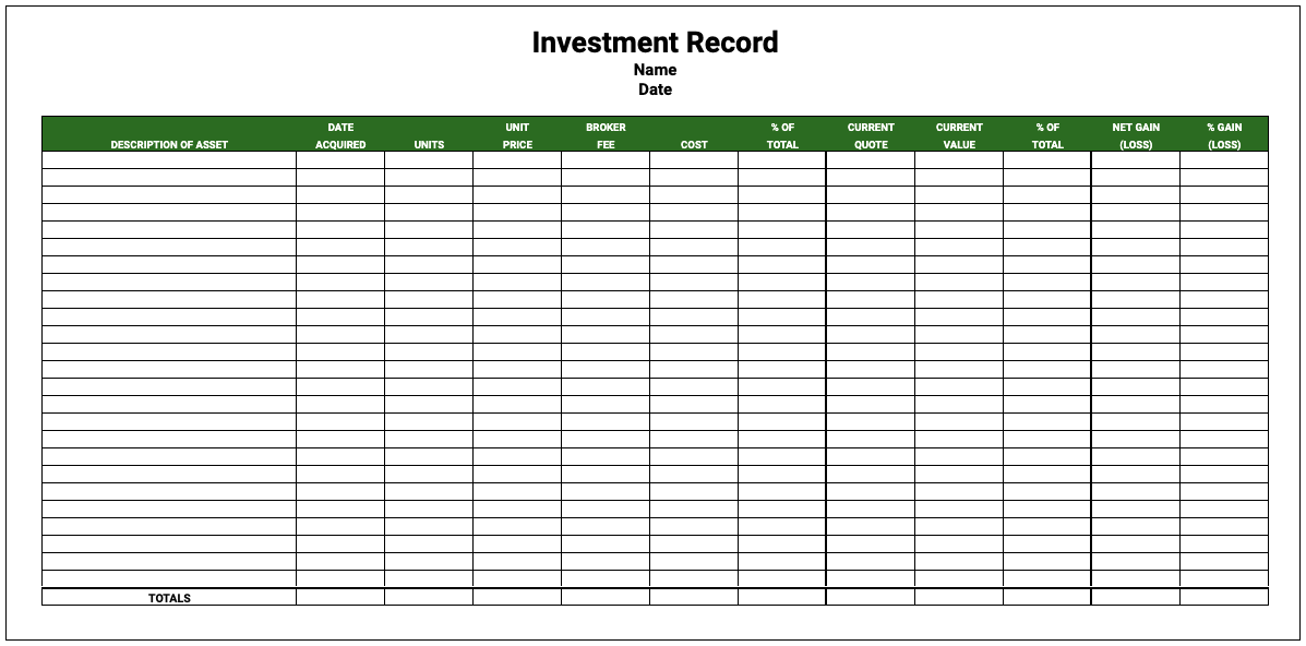 Free Investment Documents Templates For Google Sheets And Microsoft