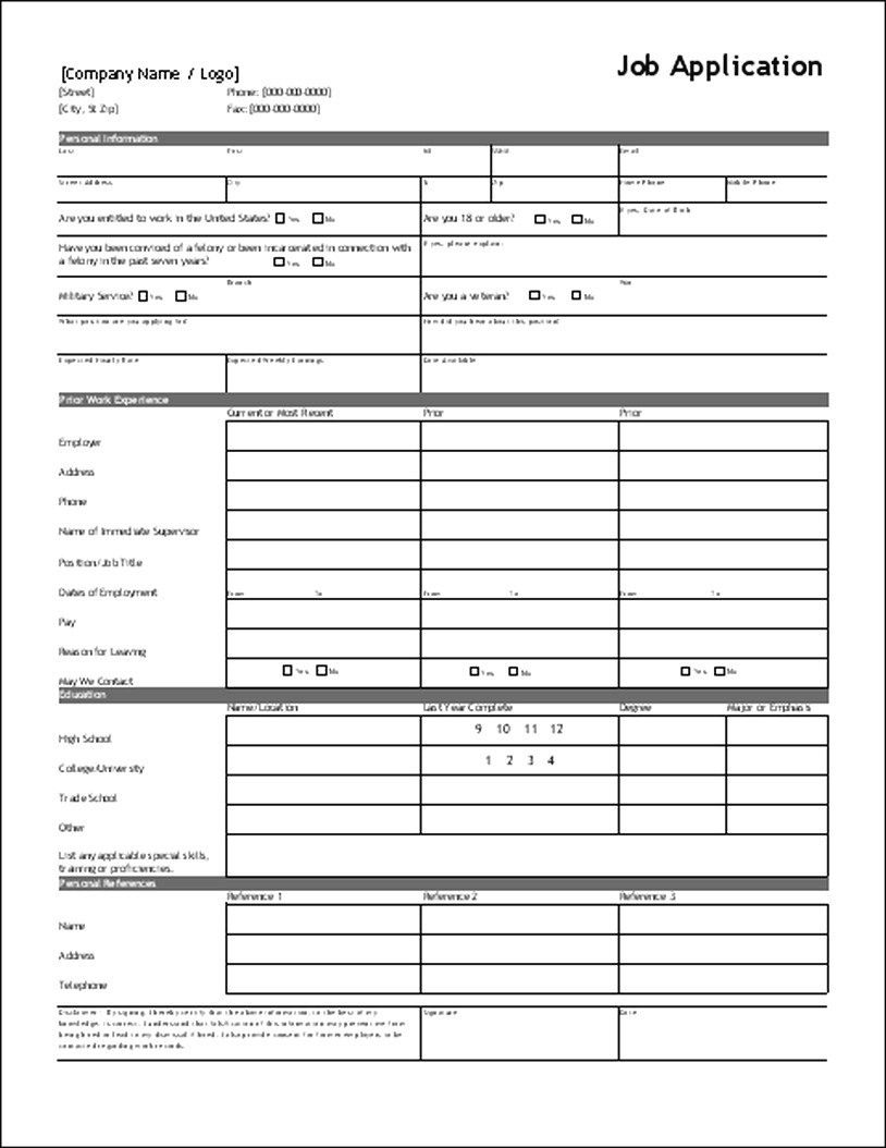 Free Job Application Form Standard Template Pdf Word Eforms