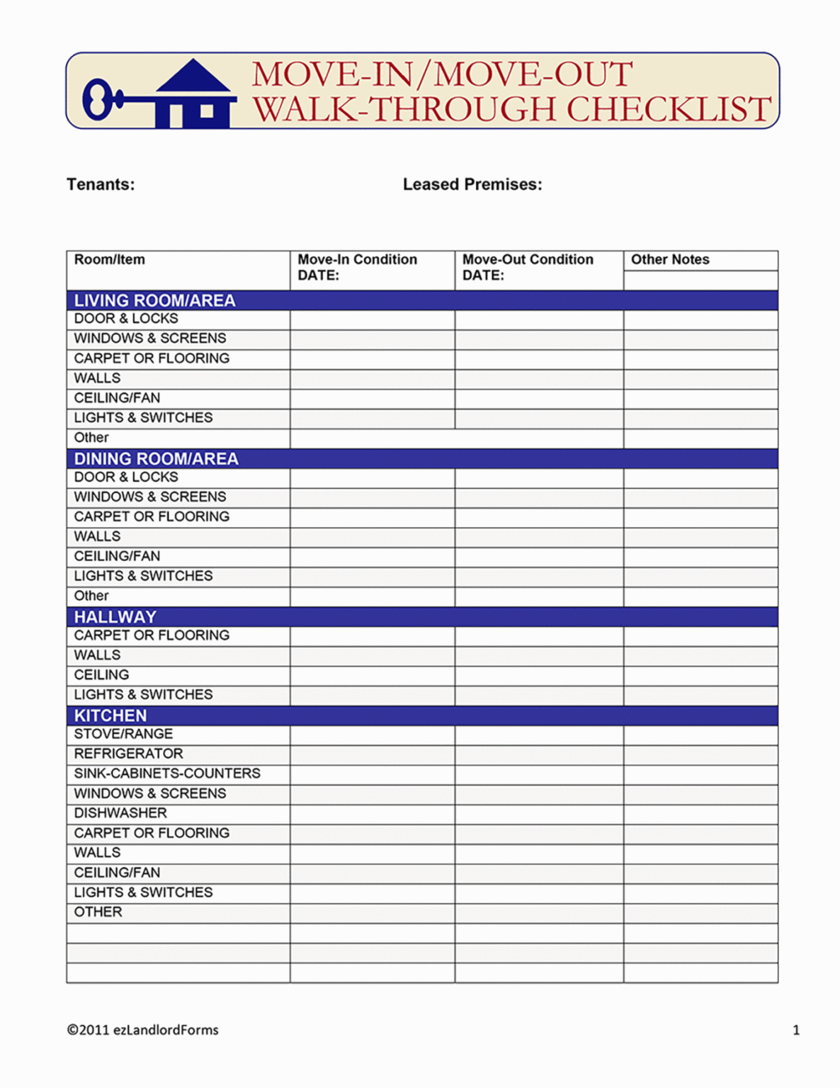 Free Moveinmoveout Walkthrough Checklist Ez Landlord Forms Rental Walk