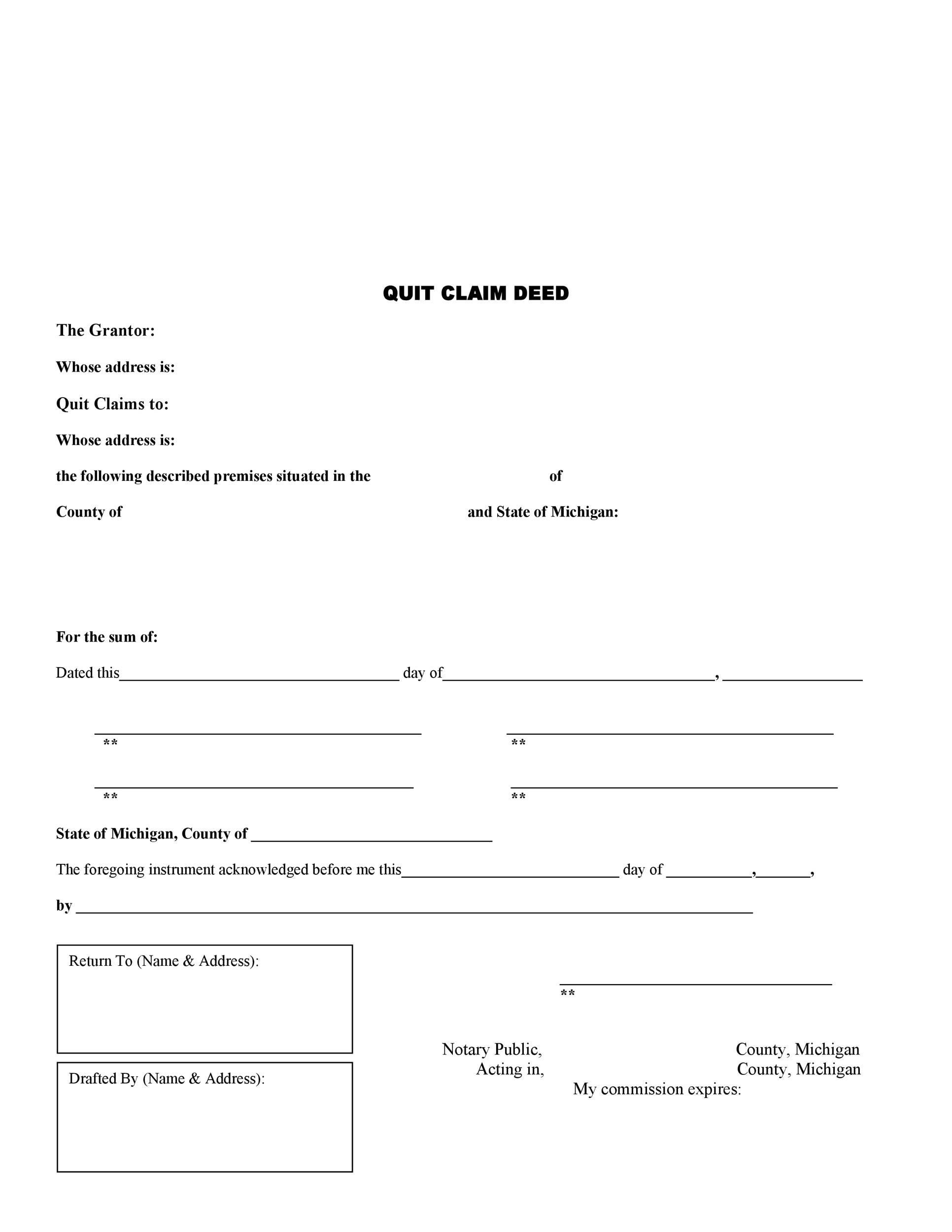 Free Printable Blank Quit Claim Deed Form